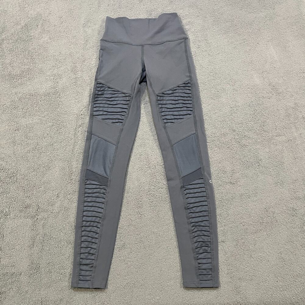 Alo Yoga Gray High Waist Moto Mesh Panel Activewear Leggings Women's Size XS